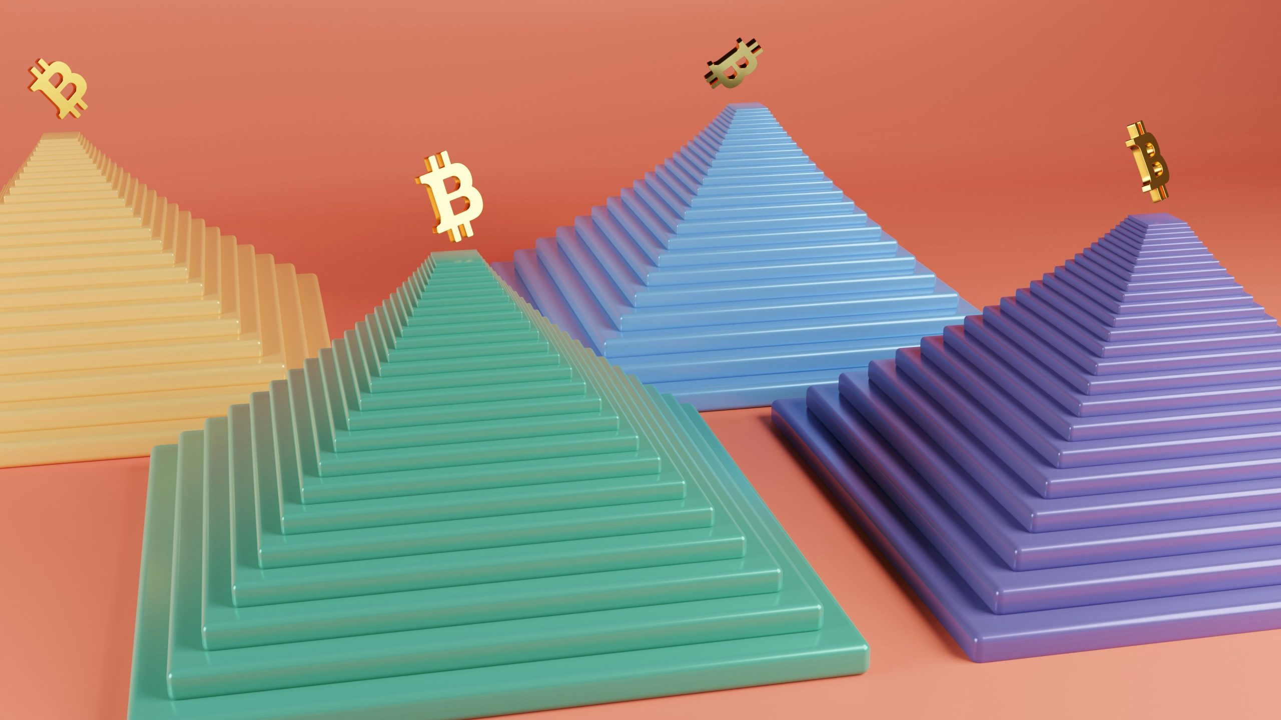 Một kim tự tháp được tạo từ tiền xu hoặc tiền mặt, minh họa rõ ràng mô hình Ponzi và cách tiền của người sau trả cho người trước.